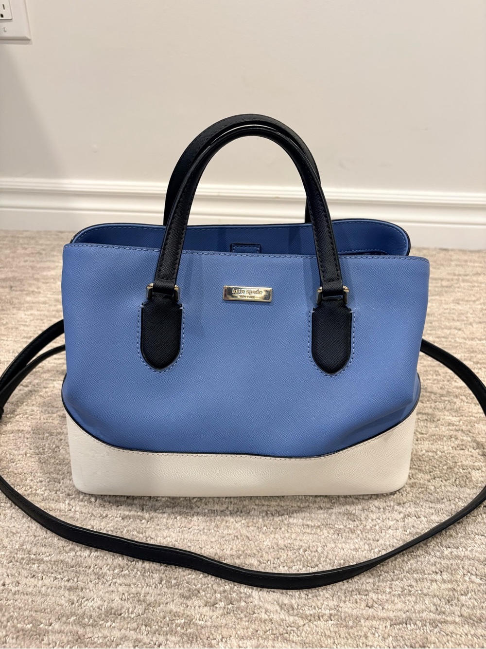 Kate Spade New York Colourblock Blue White Satchel Crossbody Handbag